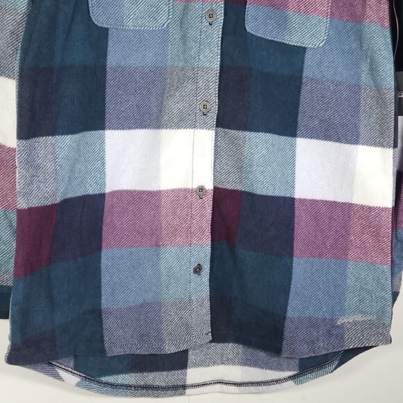 Eddie Bauer Women's Sz Small Multicolor Plaid Fleece Flannel Button Down Shirt - Picture 3 of 11